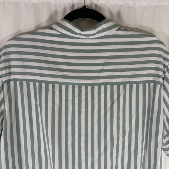 Jane Delancey Blouse Women's Small Green White Striped Short Sleeve Button Up - Picture 8 of 9